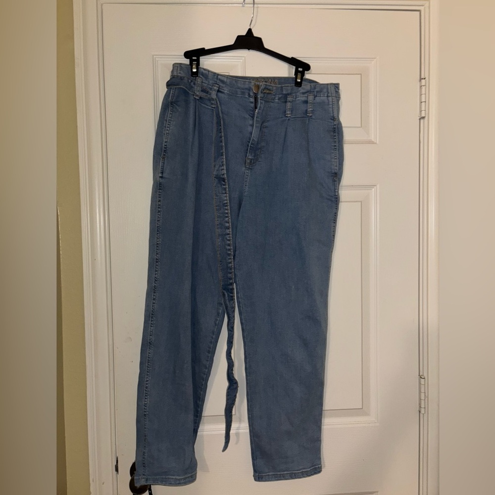 Blue jeans with belt, loops and matching blue jean belt included, Never worn.